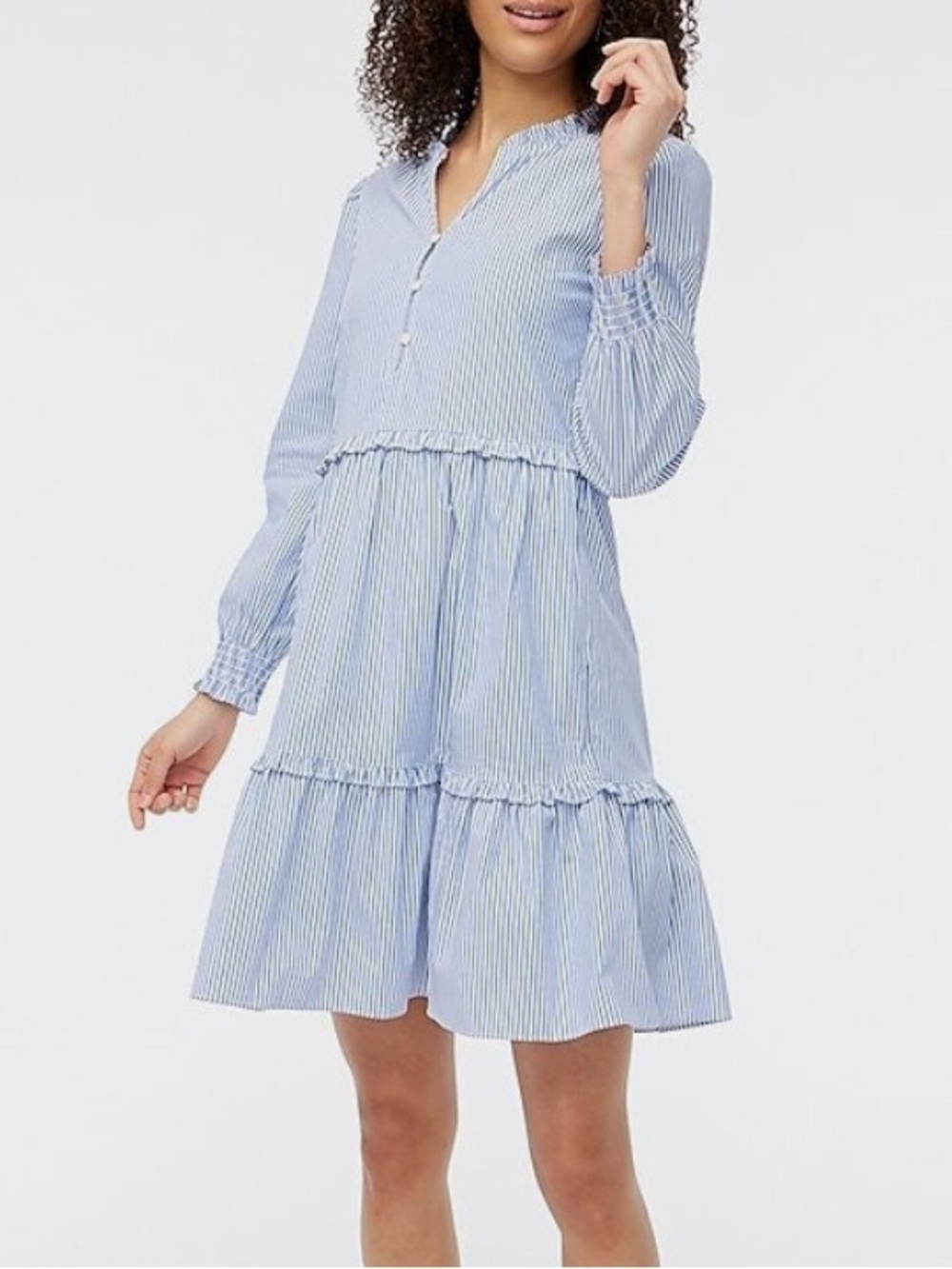 Jcrew blue and white striped tiered cotton dress